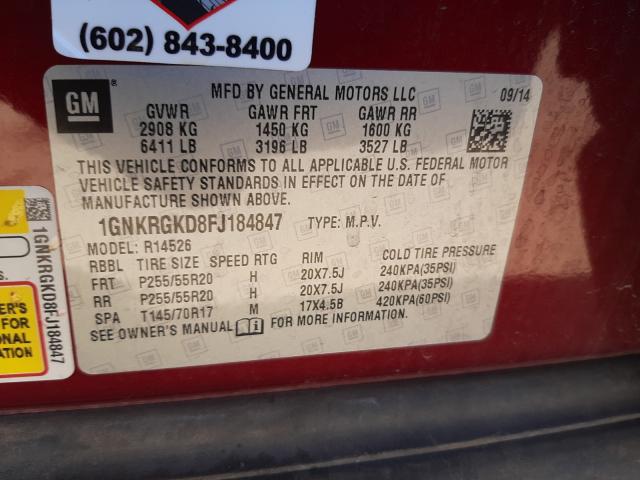 Photo 9 VIN: 1GNKRGKD8FJ184847 - CHEVROLET TRAVERSE L 