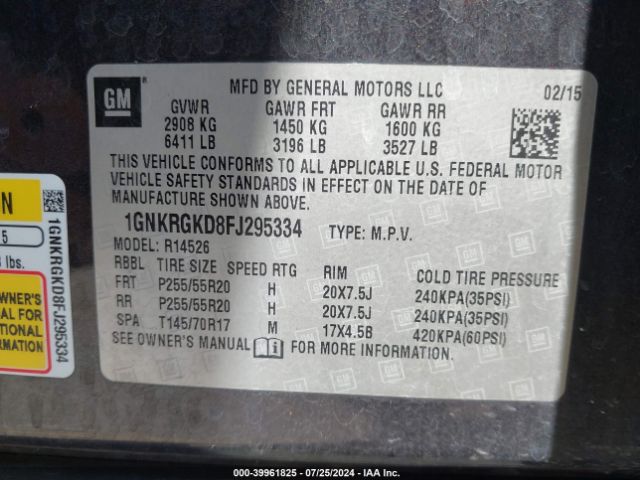 Photo 8 VIN: 1GNKRGKD8FJ295334 - CHEVROLET TRAVERSE 