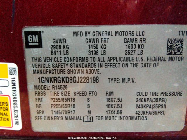 Photo 8 VIN: 1GNKRGKD8GJ228198 - CHEVROLET TRAVERSE 