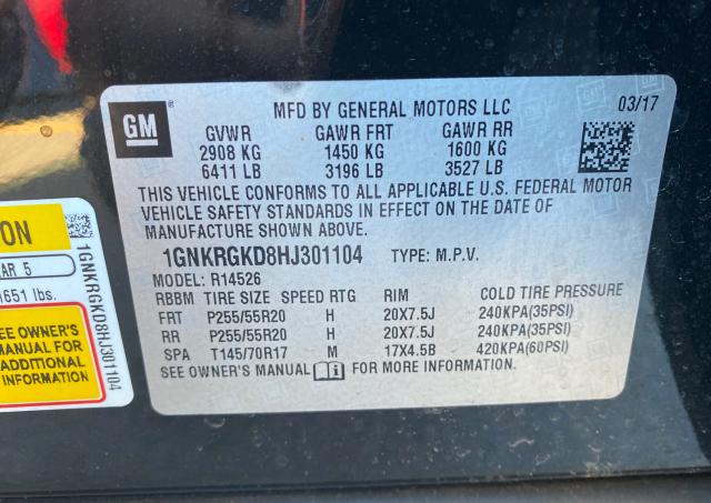 Photo 9 VIN: 1GNKRGKD8HJ301104 - CHEVROLET TRAVERSE L 