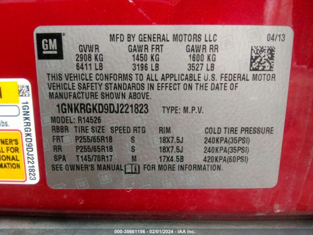 Photo 8 VIN: 1GNKRGKD9DJ221823 - CHEVROLET TRAVERSE 