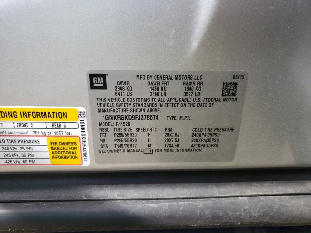 Photo 9 VIN: 1GNKRGKD9FJ378674 - CHEVROLET TRAVERSE L 