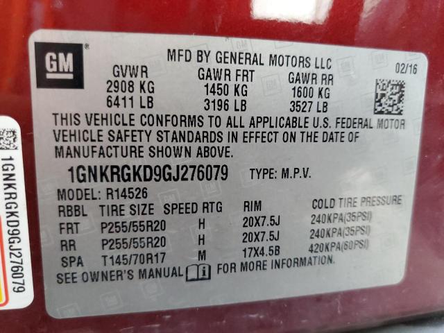 Photo 9 VIN: 1GNKRGKD9GJ276079 - CHEVROLET TRAVERSE L 