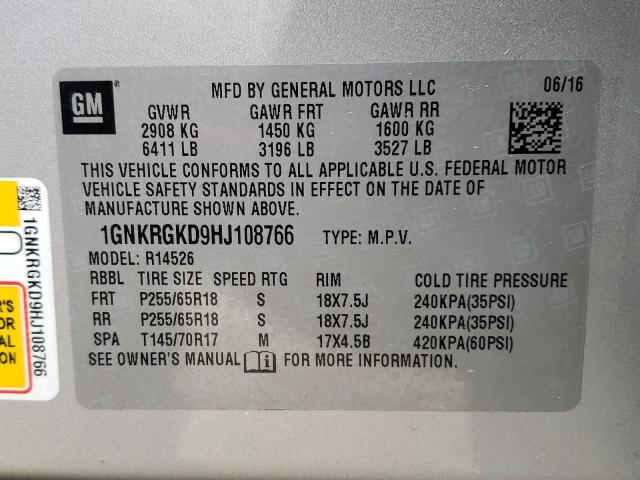 Photo 9 VIN: 1GNKRGKD9HJ108766 - CHEVROLET TRAVERSE L 