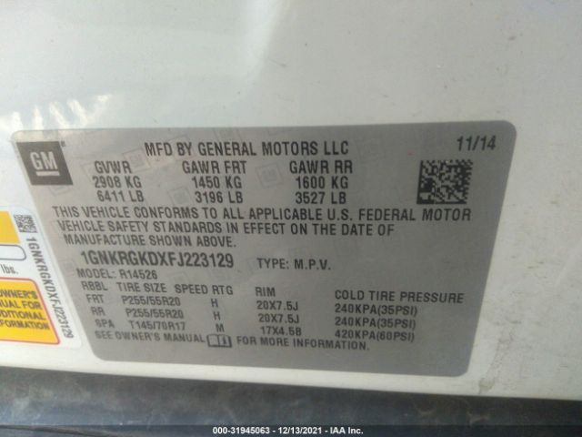 Photo 8 VIN: 1GNKRGKDXFJ223129 - CHEVROLET TRAVERSE 