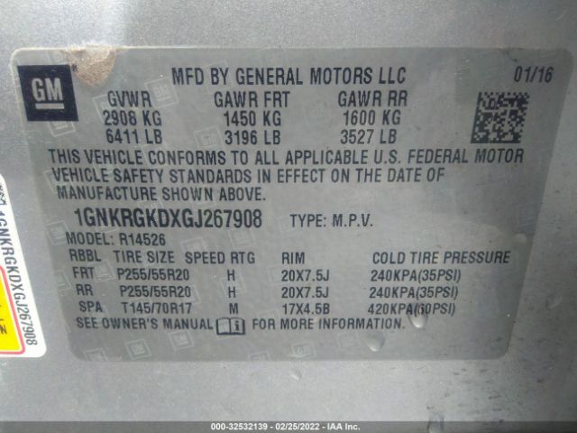 Photo 8 VIN: 1GNKRGKDXGJ267908 - CHEVROLET TRAVERSE 