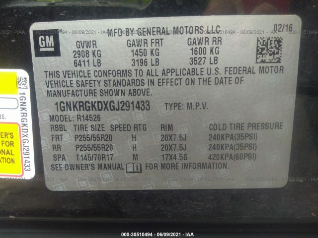 Photo 8 VIN: 1GNKRGKDXGJ291433 - CHEVROLET TRAVERSE 