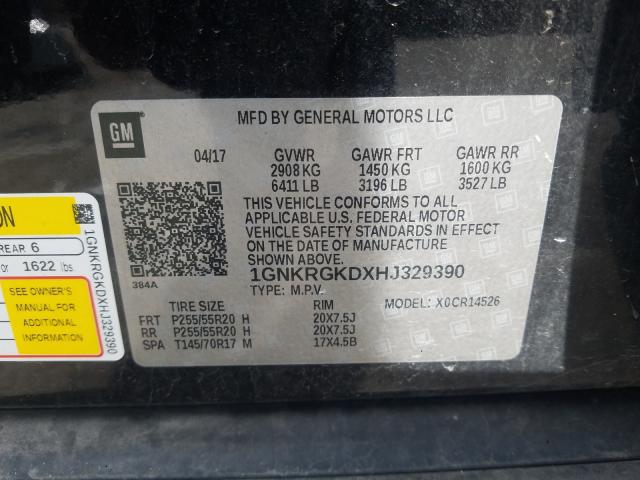 Photo 9 VIN: 1GNKRGKDXHJ329390 - CHEVROLET TRAVERSE L 