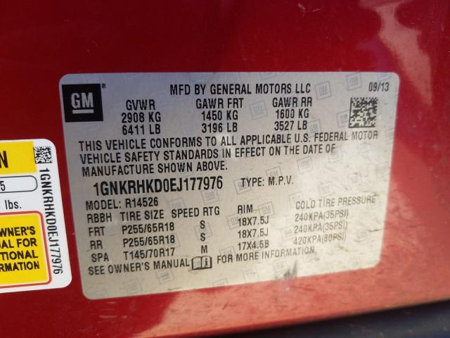 Photo 9 VIN: 1GNKRHKD0EJ177976 - CHEVROLET TRAVERSE L 