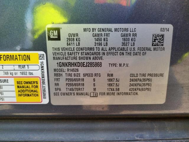 Photo 9 VIN: 1GNKRHKD0EJ285868 - CHEVROLET TRAVERSE L 