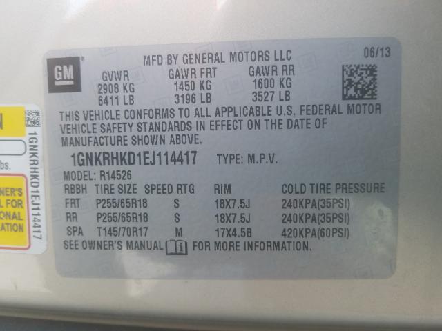 Photo 9 VIN: 1GNKRHKD1EJ114417 - CHEVROLET TRAVERSE L 