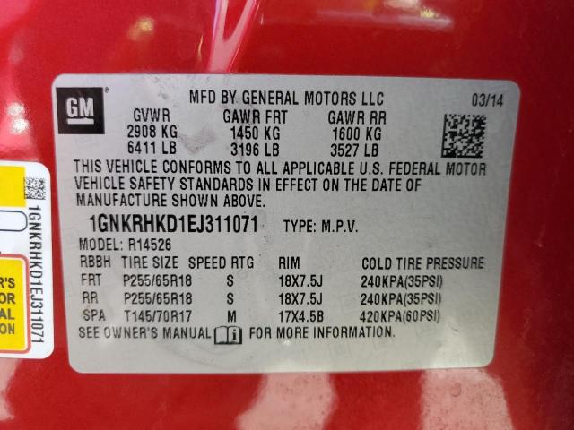 Photo 11 VIN: 1GNKRHKD1EJ311071 - CHEVROLET TRAVERSE L 