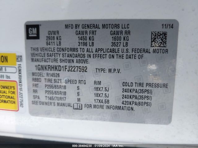 Photo 8 VIN: 1GNKRHKD1FJ227592 - CHEVROLET TRAVERSE 