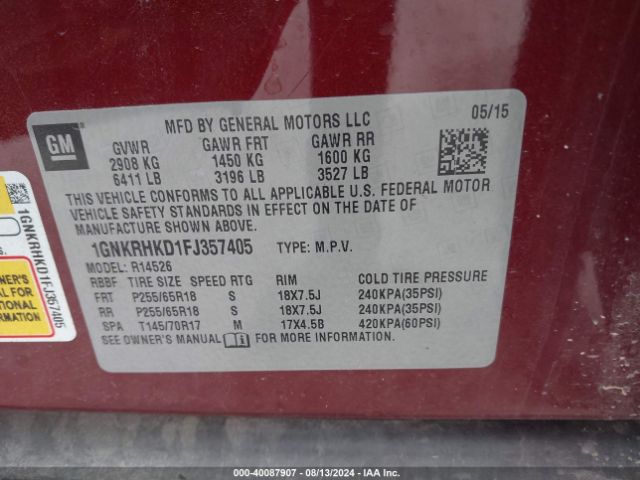 Photo 8 VIN: 1GNKRHKD1FJ357405 - CHEVROLET TRAVERSE 