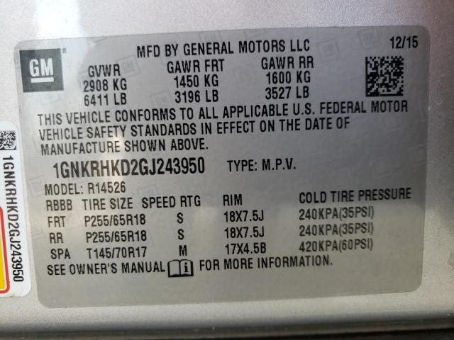 Photo 12 VIN: 1GNKRHKD2GJ243950 - CHEVROLET TRAVERSE L 