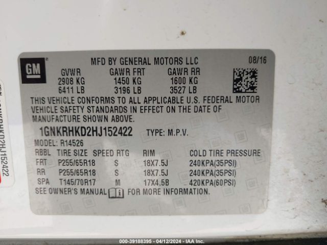 Photo 8 VIN: 1GNKRHKD2HJ152422 - CHEVROLET TRAVERSE 