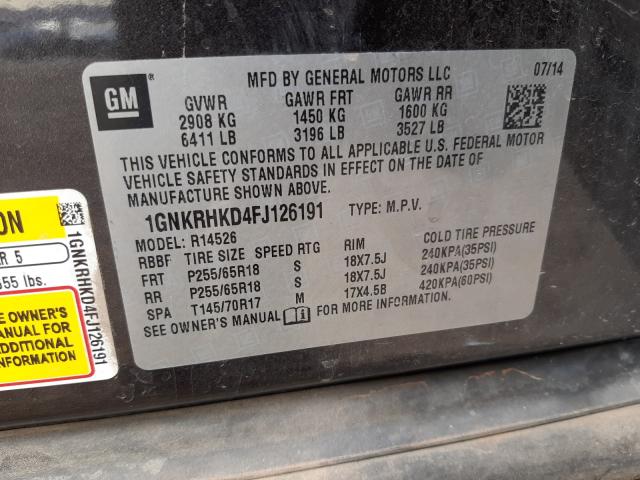 Photo 9 VIN: 1GNKRHKD4FJ126191 - CHEVROLET TRAVERSE L 