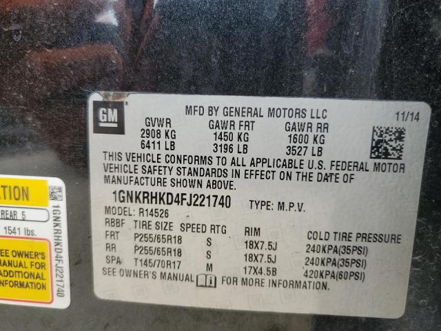 Photo 12 VIN: 1GNKRHKD4FJ221740 - CHEVROLET TRAVERSE L 