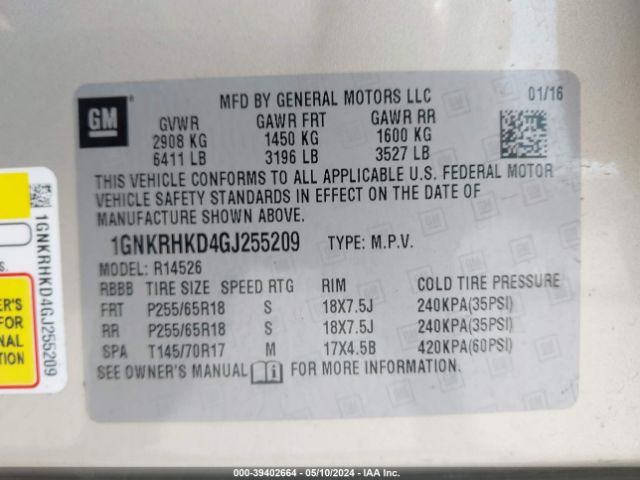 Photo 8 VIN: 1GNKRHKD4GJ255209 - CHEVROLET TRAVERSE 