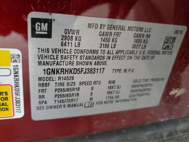 Photo 12 VIN: 1GNKRHKD5FJ383117 - CHEVROLET TRAVERSE 