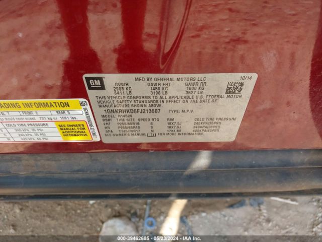 Photo 8 VIN: 1GNKRHKD6FJ213607 - CHEVROLET TRAVERSE 