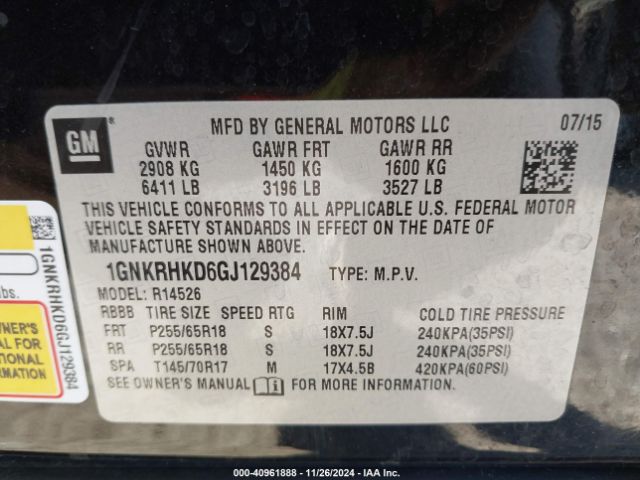 Photo 8 VIN: 1GNKRHKD6GJ129384 - CHEVROLET TRAVERSE 