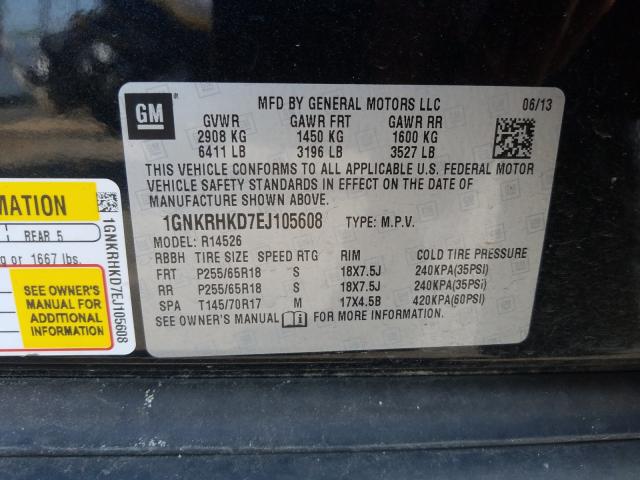 Photo 9 VIN: 1GNKRHKD7EJ105608 - CHEVROLET TRAVERSE L 