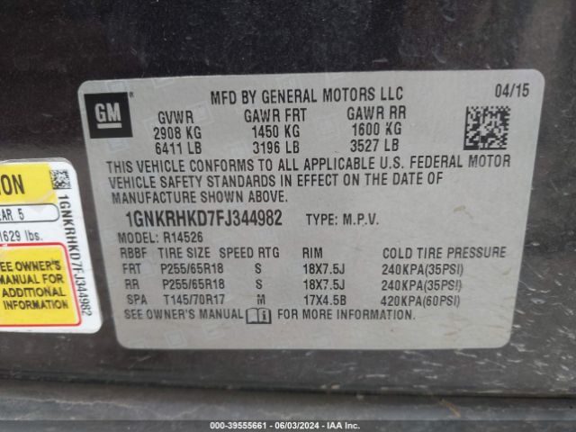 Photo 8 VIN: 1GNKRHKD7FJ344982 - CHEVROLET TRAVERSE 