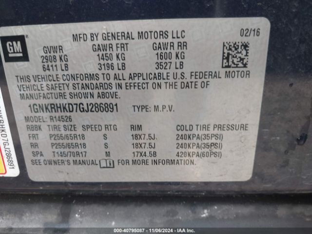 Photo 8 VIN: 1GNKRHKD7GJ286891 - CHEVROLET TRAVERSE 