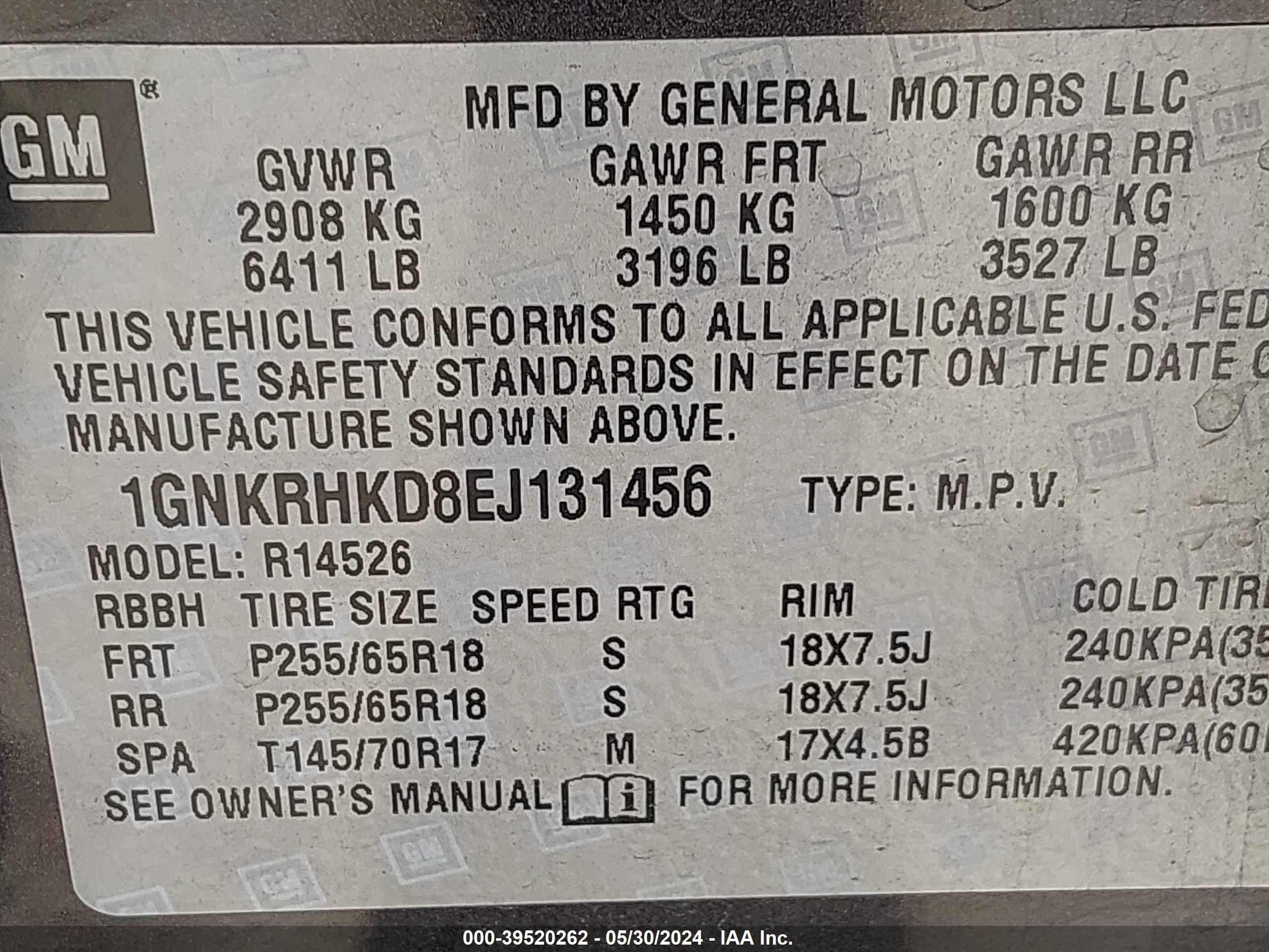 Photo 8 VIN: 1GNKRHKD8EJ131456 - CHEVROLET TRAVERSE 