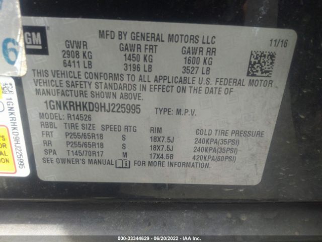 Photo 8 VIN: 1GNKRHKD9HJ225995 - CHEVROLET TRAVERSE 