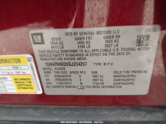 Photo 8 VIN: 1GNKRHKDXGJ234297 - CHEVROLET TRAVERSE 