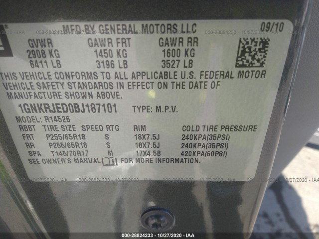 Photo 8 VIN: 1GNKRJED0BJ187101 - CHEVROLET TRAVERSE 