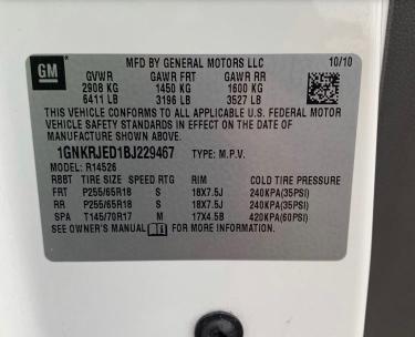 Photo 9 VIN: 1GNKRJED1BJ229467 - CHEVROLET TRAVERSE L 