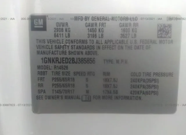 Photo 8 VIN: 1GNKRJED2BJ385856 - CHEVROLET TRAVERSE 