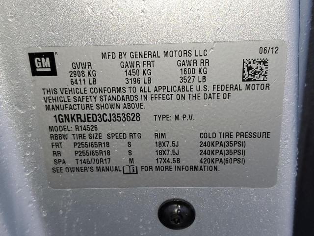 Photo 12 VIN: 1GNKRJED3CJ353628 - CHEVROLET TRAVERSE L 