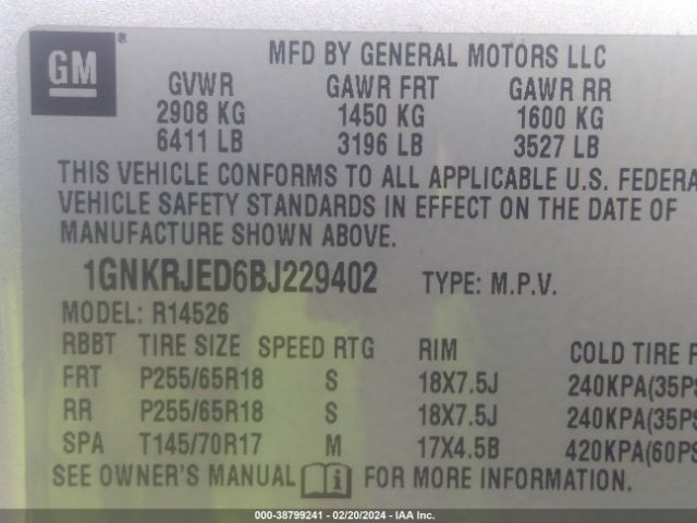 Photo 8 VIN: 1GNKRJED6BJ229402 - CHEVROLET TRAVERSE 