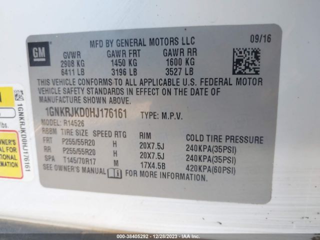 Photo 8 VIN: 1GNKRJKD0HJ176161 - CHEVROLET TRAVERSE 