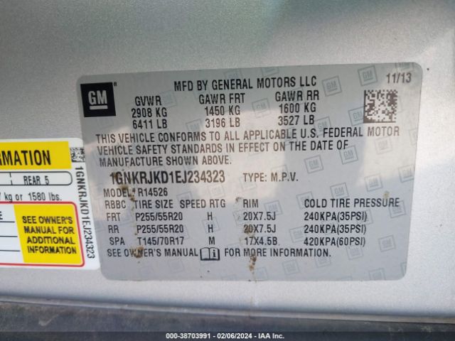 Photo 8 VIN: 1GNKRJKD1EJ234323 - CHEVROLET TRAVERSE 