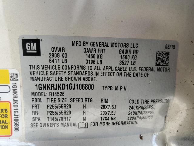 Photo 12 VIN: 1GNKRJKD1GJ106800 - CHEVROLET TRAVERSE L 