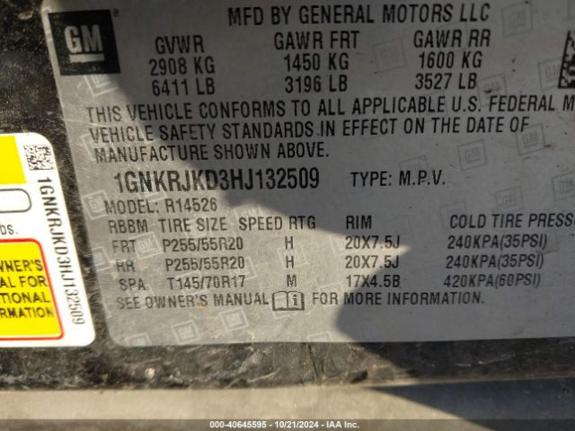 Photo 8 VIN: 1GNKRJKD3HJ132509 - CHEVROLET TRAVERSE 