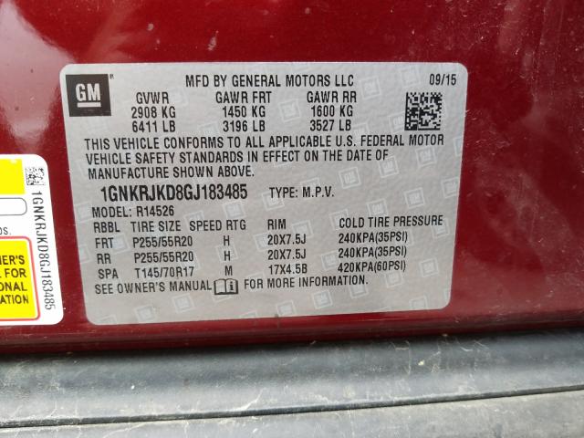 Photo 9 VIN: 1GNKRJKD8GJ183485 - CHEVROLET TRAVERSE L 