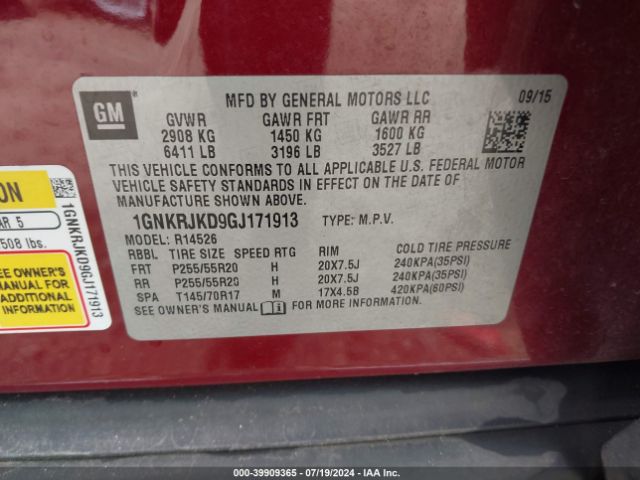 Photo 8 VIN: 1GNKRJKD9GJ171913 - CHEVROLET TRAVERSE 