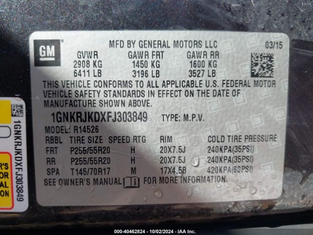 Photo 8 VIN: 1GNKRJKDXFJ303849 - CHEVROLET TRAVERSE 