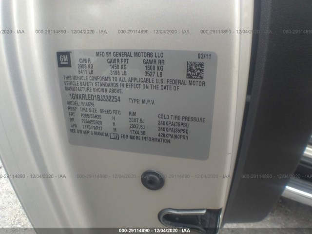 Photo 8 VIN: 1GNKRLED1BJ332254 - CHEVROLET TRAVERSE 