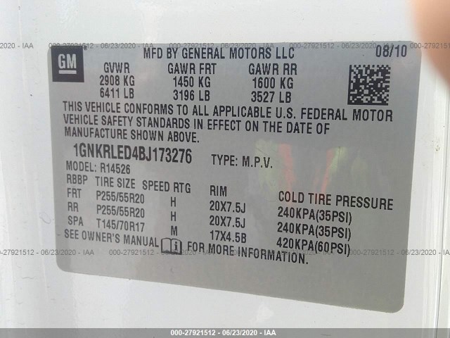 Photo 8 VIN: 1GNKRLED4BJ173276 - CHEVROLET TRAVERSE 