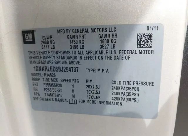 Photo 8 VIN: 1GNKRLED5BJ294737 - CHEVROLET TRAVERSE 