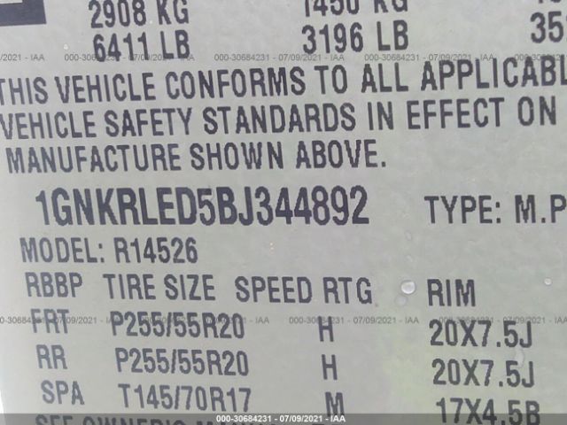 Photo 8 VIN: 1GNKRLED5BJ344892 - CHEVROLET TRAVERSE 