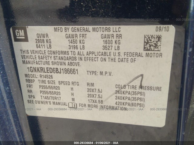 Photo 8 VIN: 1GNKRLED6BJ186661 - CHEVROLET TRAVERSE 