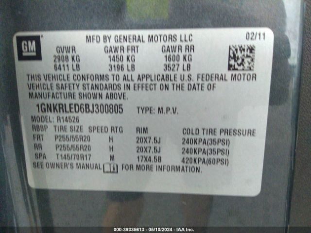 Photo 8 VIN: 1GNKRLED6BJ300805 - CHEVROLET TRAVERSE 